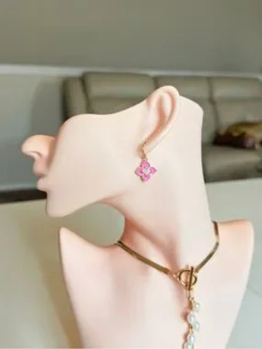 Pink Flower Drop Earrings